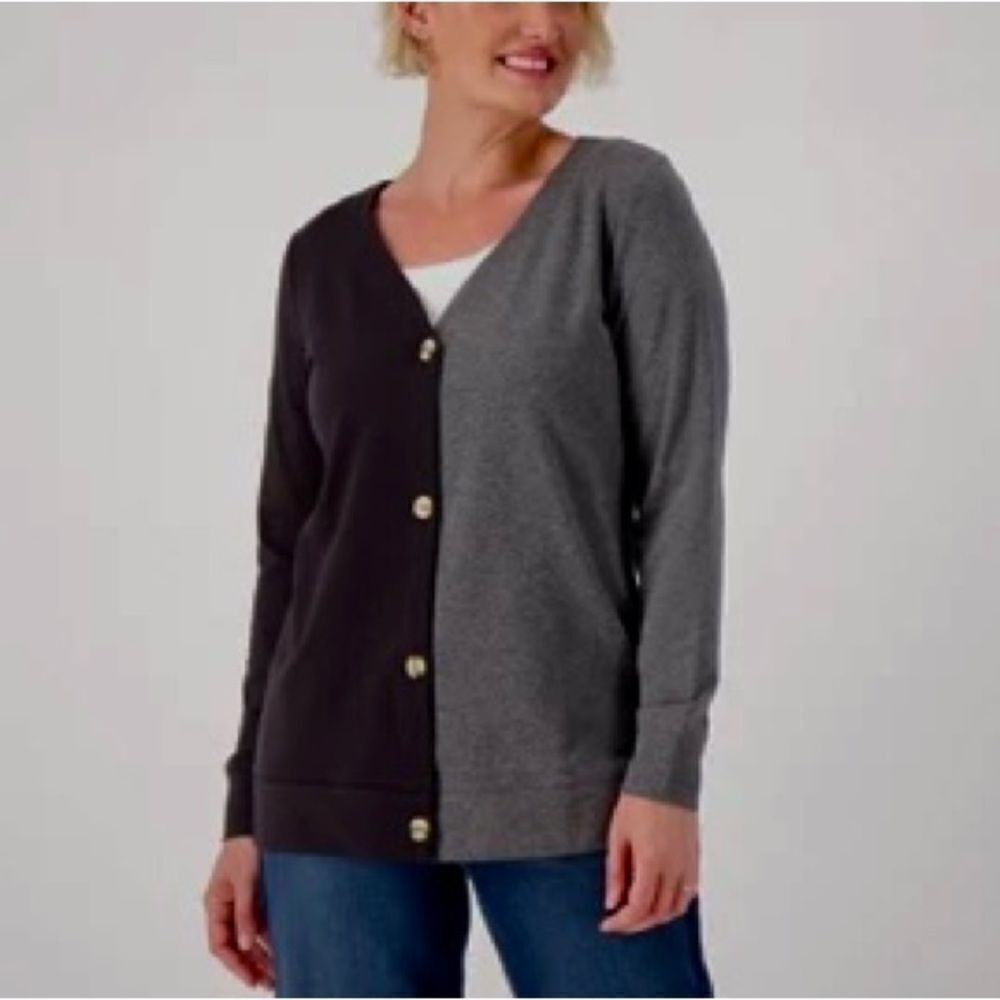 Belle by Kim Gravel French Terry Split Color Cardigan